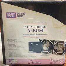 Westrim Crafts BLACK bonded leather 12 x 12 strap/hinge album NEW SEALED