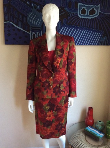 Louis Feraud Vintage Multicolor Abstract Wool Silk Three Piece Suit Size 6 - Picture 2 of 13