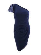 Lauren by Ralph Lauren Women's Jersey One-Shoulder Sheath Dress (16, Navy)