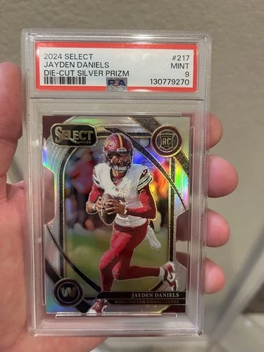 jayden daniels select silver die cut Psa 9