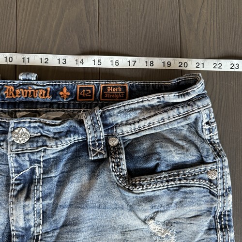 Rock Revival Jeans Mens 42x30 Herb Straight Blue Premium Stretch Designer Denim - Picture 11 of 21