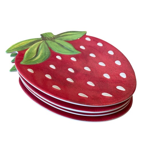 C&C California Strawberry Shaped Melamine Snack Plates 5x7 Set of 4 NEW - Bild 9 von 17