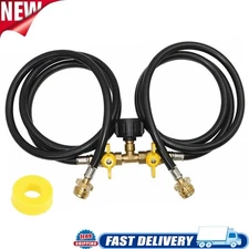 Y Splitter CGA Propane Tank Converter Adapter Hose 5Ft for QCC1 20lbs Gas Tank