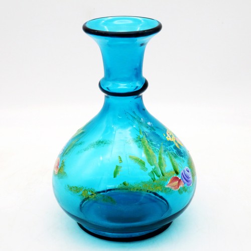 Fenton Kim Barley Signed Turquoise Art Glass Sea Scene Nautical Handpainted Vase - Picture 4 of 15