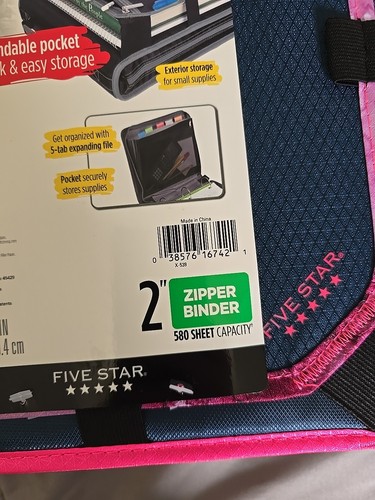 Five Star Zipper Binder, 2 Inch 3 Ring Binder, 580 Sheet Cap. 12 3/4IN x 12IN - Picture 10 of 11