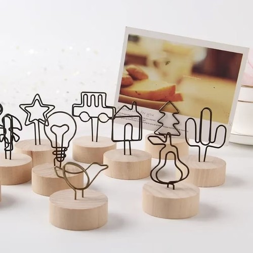 1 Set (4pcs) Wooden Base Metal Wire Photo Holder Stand Clip for Cards & Notes - Picture 11 of 18