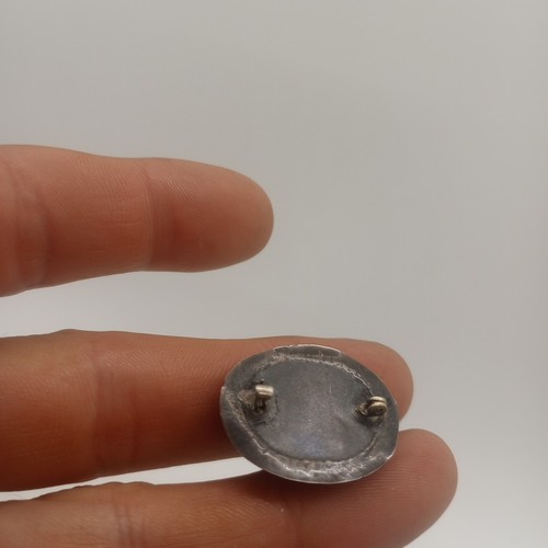 Antiguo pasador blister de abulón de plata de ley con parte posterior - Imagen 3 de 10