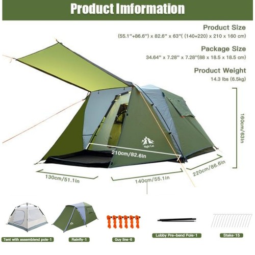 Pop Up Zelt 3 Personen Zelt Wasserdicht Sofort Automatik Zelt Urlaub Campingzelt - Bild 10 von 12