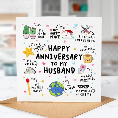LITTLEGREETS Anniversary Card – happy anniversary to my husband, cute, love card for him