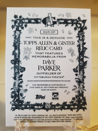 2024 Allen & Ginter DAVE PARKER Game-Used Bat RELIC Card PIRATES Hall Of Fame SP - Picture 2 of 2