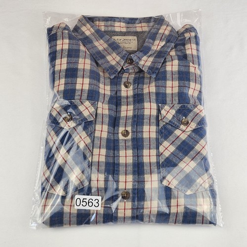Nudie Jeans Shirt Men's L Blue Plaid Long Sleeve Gunnar Twill Indigo Check 563 - Picture 11 of 11