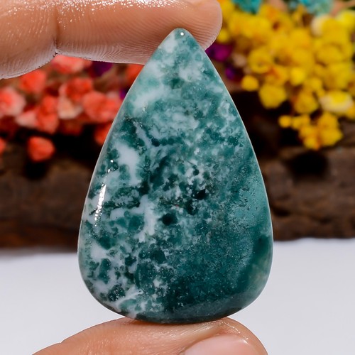 Natural Tree Agate Pear Shape Cabochon Loose Gemstone 47 Ct. 42X28X5 mm