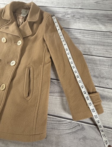 LL Bean Jacket Womens 10 Tan Peacoat Lambswool Double Breasted Thinsulate - Picture 7 of 13