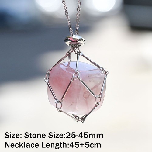 Copper Crystal Net Metal Necklace Silver Color Stone Holder Necklace Women Men - Picture 2 of 19