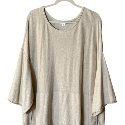 J Jill Pure Jill Womens Cashmere Cotton Blouse XL Oversized Bohemian Lagom Tan - Picture 2 of 7