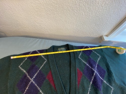 Vintage Mens Large McAdam Knitwear Wool Sweater Argyle Cardigan Scotland Green - Picture 12 of 17