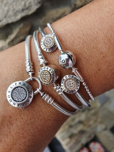 LIMITED EDITION Genuine Pandora Two-Tone Signature Open Bangle 590528CZ-S3 19cm - Picture 9 of 17