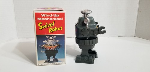 Vintage Hong Kong 4" Swivel Robot Wind Up Mechanical NIB Works Shelf G4 - 第 2/6 張圖片