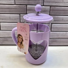 Paris Hilton French Press Coffee &Tea Maker Temperature Safe Glass Lilac New