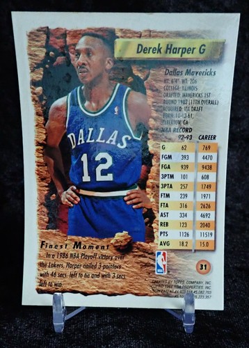 1993-94 TOPPS FINEST CHROME Derek Harper #31 - NEAR MINT - Picture 2 of 4