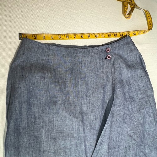 Talbots Vintage Midi Linen Skirt Sz 8 Wrap Style Blue Chambray Coastal Nautical - Picture 8 of 14
