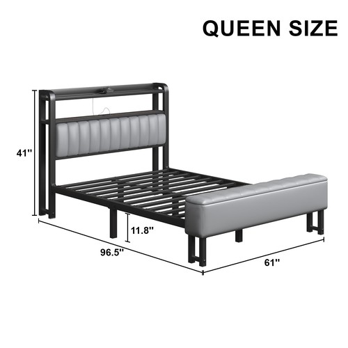 Full/Queen Size Bed Frame with Starry Sky Lights and Storage Drawer - Picture 13 of 23