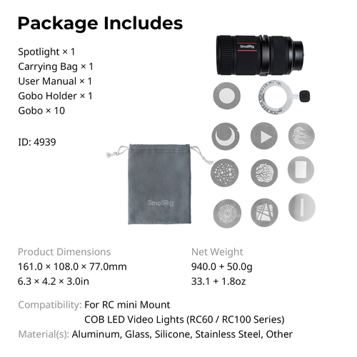 SmallRig mini Spotlight Various Special Spotlight Effects with Carry Bag - Picture 11 of 11