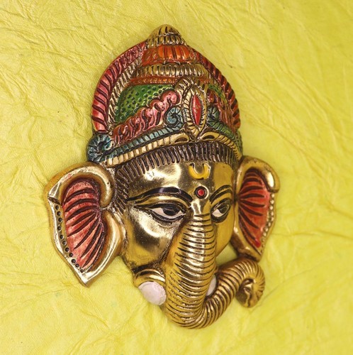 Lord Ganesha Ganpati Wall Hanging Mask White Metal Figure Sculpture Statue Gift - Picture 4 of 8