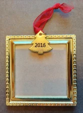 2016 Studio Decor Christmas Holiday Photo Frame Ornament Gold Square Tree