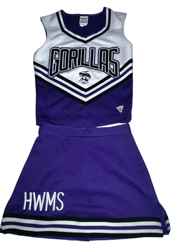Costume vestito uniforme cheerleader 3 pezzi gorilla 32" top 25 gonna viola scimmia - Foto 3 di 11
