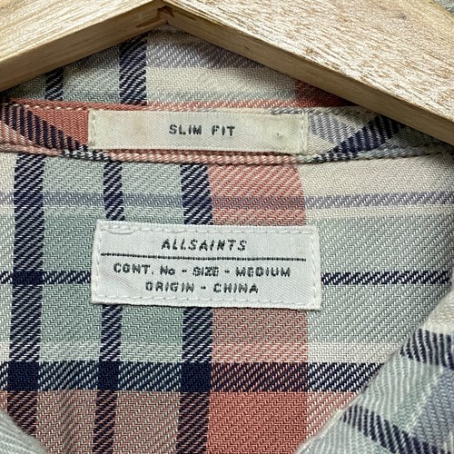 Allsaints Western Flannel Shirt Mens Medium Pink Checked Slim Fit good Condition - Picture 7 of 12