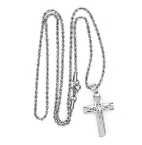 Steeltime Stainless Steel Accent Cut Cross Pendant Necklace - Picture 3 of 33