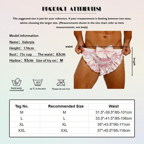 Mens Sissy Satin Briefs Print French Maid Frilly Panties Crossdress Underwear - Picture 24 of 153