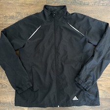 Adidas Womens Track Jacket Large Black Zip Windbreaker 3 Stripe Lightweight C8