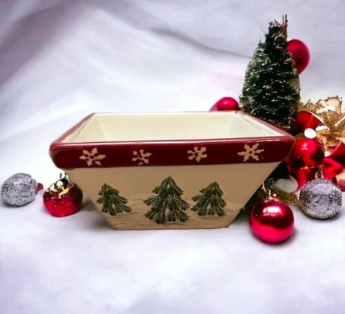 St. Nicholas Square Yuletide 6x6 square snack dish. Hand painted w/snowmen NWOT - Picture 3 of 8