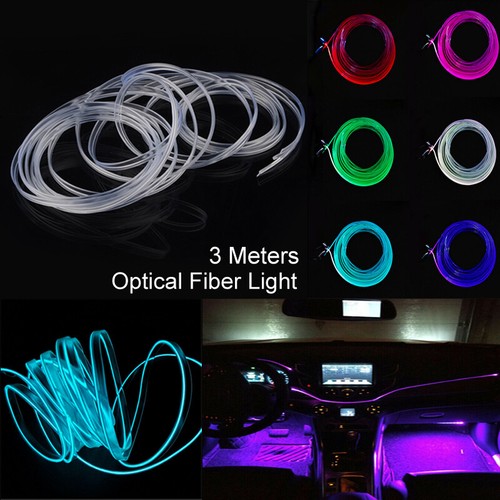 3M Length 3mm Car Interior Fiber Optic Neon EL Wire Strip Bar Light Lamp Bar NEW