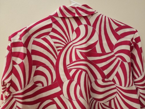Vintage Retro rosa und weiß Swirl Langarm versteckte Knöpfe Bluse Gr 12 - Bild 9 von 15