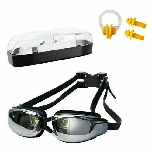 Mirror Swimming Goggles Anti-Fog Glasses Swim Cap UV Protection Ear Plug Case - Picture 13 of 20
