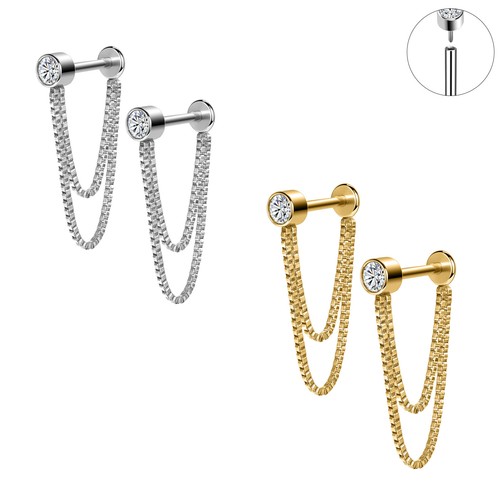 1/2 Paar Edelstahl Ohrstecker mit Kette Kristall Helix Muschel Piercing - Bild 1 von 21