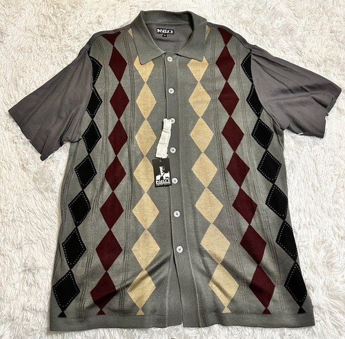 INSERCH Herren Argyle Knopfleiste Pullover XL schwarz lila cremefarben Pullover Acryl