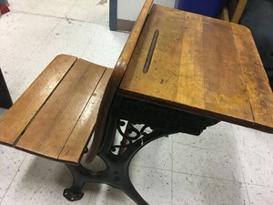 Antique Vintage Primary School Student Desk Wood Cast Iron