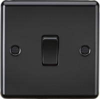 KNIGHTSBRIDGE ROUND EDGE MATT BLACK SWITCHES AND SOCKETS BLACK INSERT