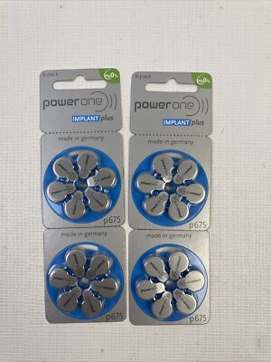 24 cells x Power One P675 Size Implant Plus batteries Cochlear Hearing aid PR44
