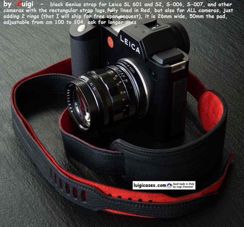 LUIGI GENIUS WIDE STRAP 4 LEICA SL 601,SL2,RECTANGULAR LUGS,BLACK,FULL LINED RED - Picture 2 of 4