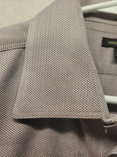 MARTIN GORDON Sz Large Mens Dress Shirt White Brown Chevron Print Dry Cleaned - Picture 5 of 11