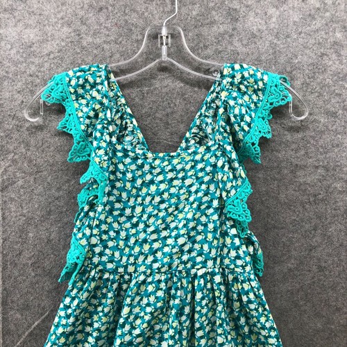 Peek Kids Girls XL (12) Summer Dress Crochet Floral Teal Cotton Tiered - Picture 3 of 7