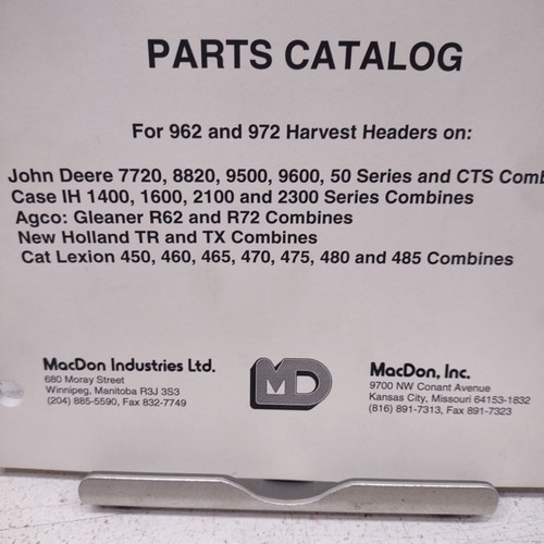 MacDon 872 Combine Adapter 962 972 Headers parts catalog 2001 54 Pages NOS - Picture 2 of 8