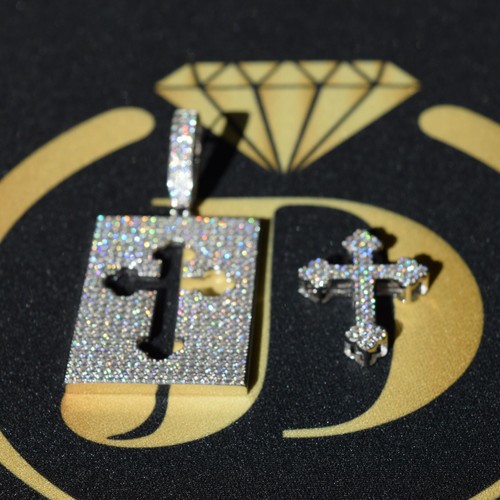 2-in-1 Real Moissanite Men's Cross Pendant 14K White Gold Plated Solid 925Silver - Picture 4 of 17