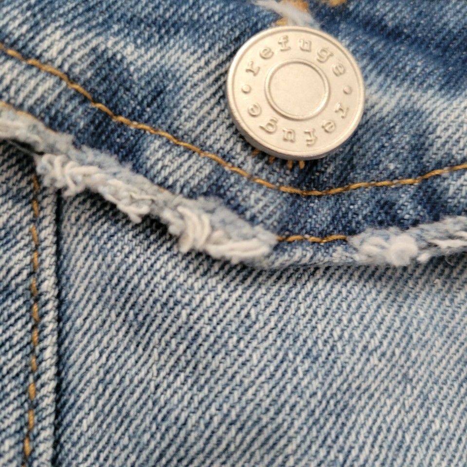 REFUGE Womens Cotton Sleeveless Trucker Distressed Blue Denim Jean