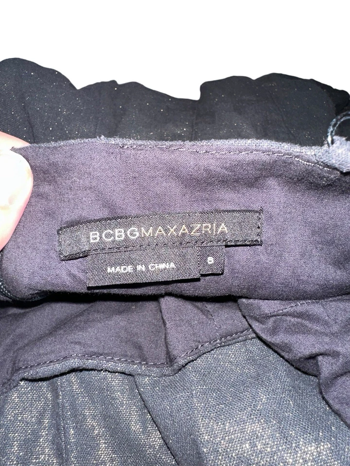 Vestido BCBG Maxazria alça espaguete bainha bolha mistura de linho tamanho 6 preto cobre - Imagem 4 de 4